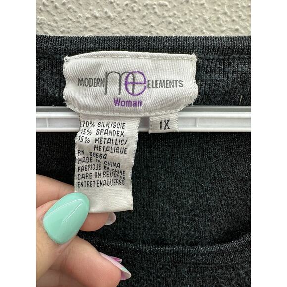 Womens Modern Elements Black Shimmer Half Sleeve Shirt Plus Size 1X - Picture 4 of 10